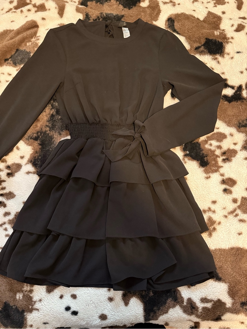 H&M Black Crewneck Ruffle Dress